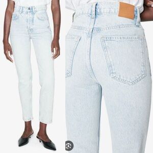 ANINE BING Sonya Jean 27 Easy Blue Button Fly Ankle Cropped